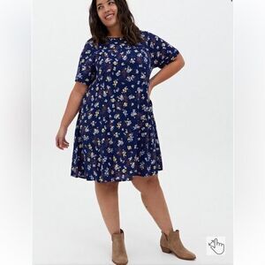 Torrid Women’s Navy Blue Leopard Floral Challis Mini Trapeze Loose Dress Size 0
